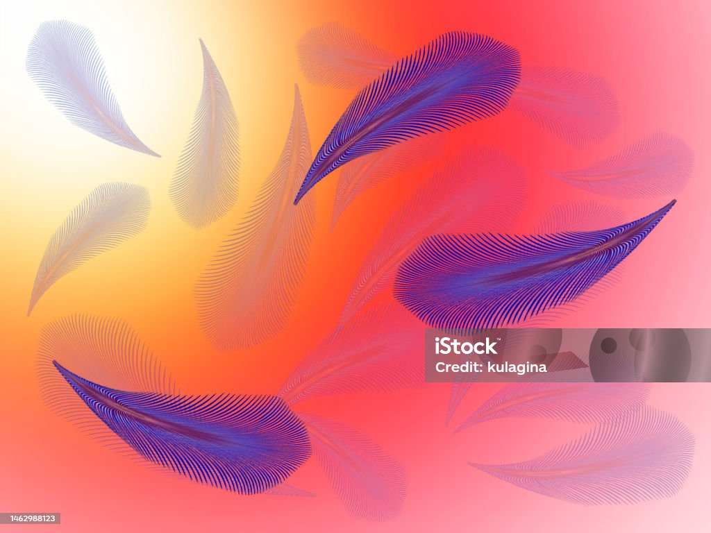 Abstract Flying Background Drawn Flying Feathers On An Abstract Glowing Background With Shadows ...