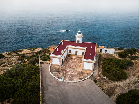 An Aerial shot of Mallorca Far de Cap Blanc Cap Blanc Lighthouse