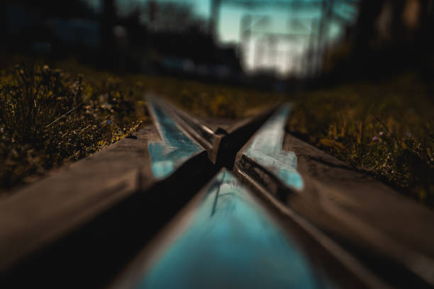 A vertical shot of tram lines