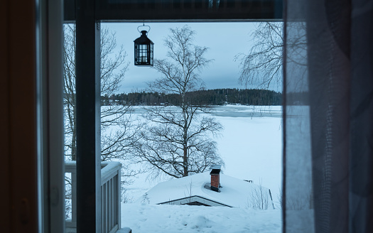 A cozy snowy Finnish landscape out of the window