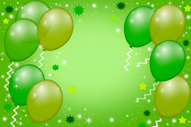 istock Frame of yellow and green balloons on a bright colored background. 1462995948