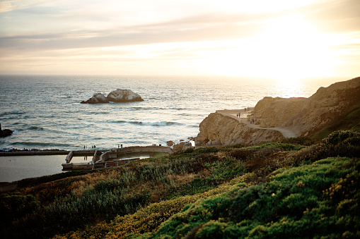 A scenic view of the Sutro Baths swimming pool in western San Francisco, California