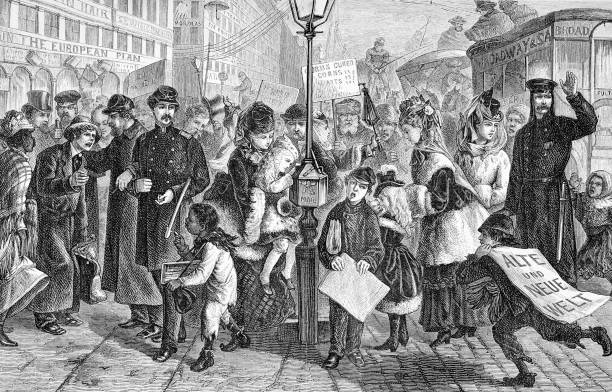 Street life in New York city, vintage engraving 1870 ca. Street life in New York city, vintage engraving 1870 ca. 1870 stock illustrations