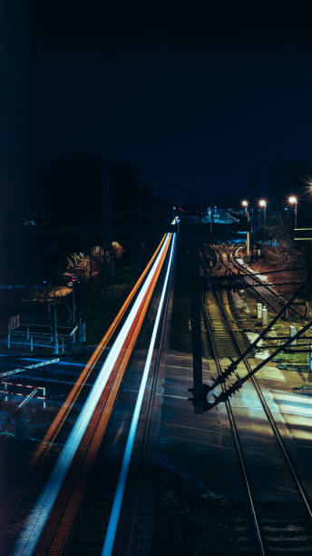 istock Vertical shot of a train station at night 1463001549