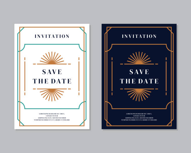 Art deco wedding invitation card vector. Luxury classic antique cards design for VIP invitation Art deco wedding invitation card vector. Luxury classic antique cards design for VIP invitation gatsby stock illustrations