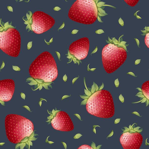 istock Seamless pattern with ripe strawberries on a dark background. Great for fabric, wallpaper, paper. Summer juicy texture. Vector illustration. 1463006358