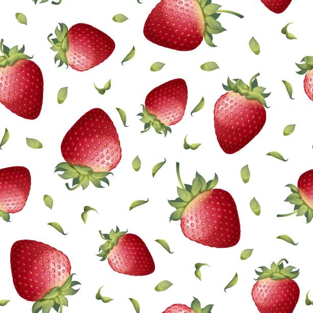 istock Seamless pattern with ripe strawberries on a white background. Great for fabric, wallpaper, paper. Summer juicy texture. Vector illustration. 1463006585