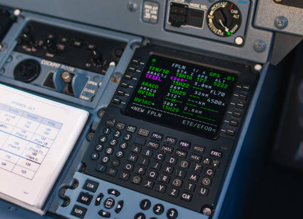 istock Closeup cockpit view of the pilots navigation computer in flight 1463009263