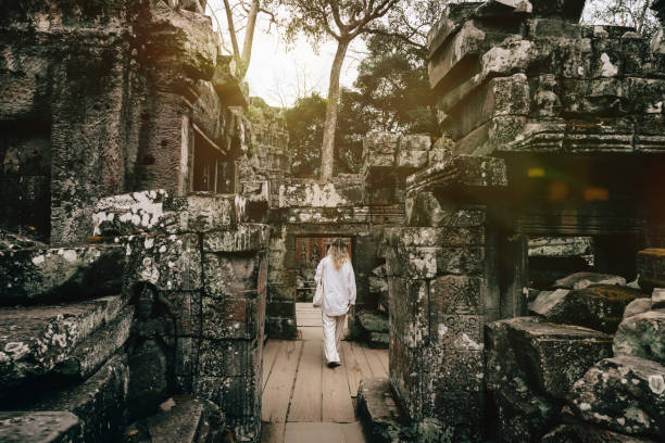 istock Traveler Exploring Ancient Ruins of Ta Prohm Temple at Angkor 1463020558