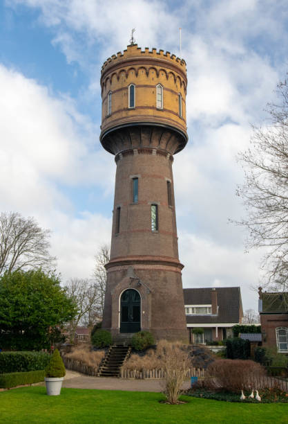 historic water tower with large water reservoir on the Oostsingel in the town of Woerden in the province of Utrect, the Netherlands stock photo