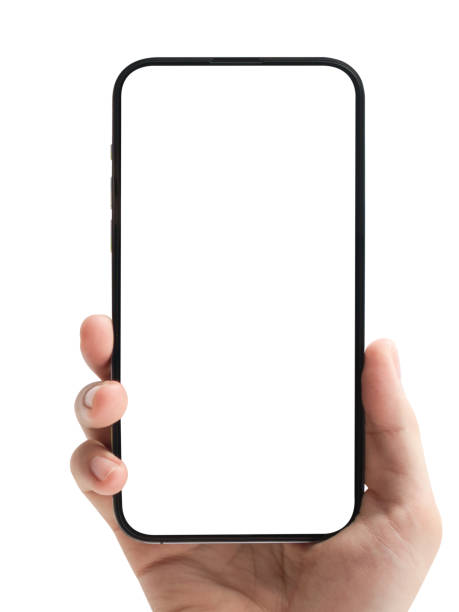istock Hand showing smartphone with blank screen isolated on white background. 1463024374