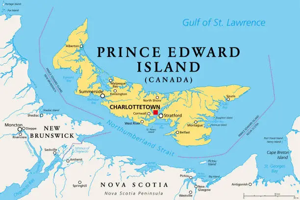 Vector illustration of Prince Edward Island, Maritime province of Canada, political map