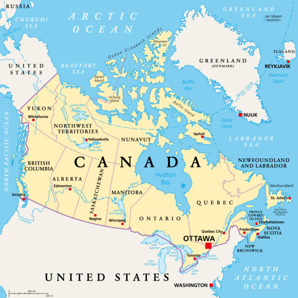 ilustraciones, imágenes clip art, dibujos animados e iconos de stock de canadá, divisiones administrativas, provincias y territorios, mapa político - canadian province