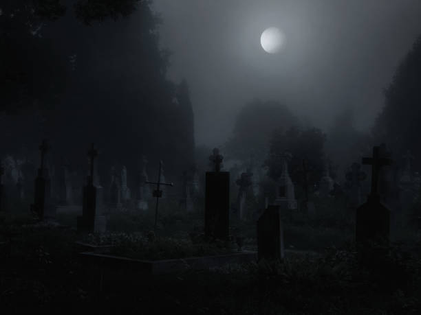 istock Moon over a dark mysterious cemetery. 1463050624