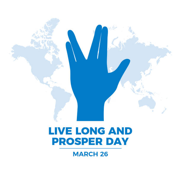Live Long and Prosper Day vector Spock hand blue silhouette icon vector. Vulcan blessing design element. Leonard Nimoy's birthday of March 26. Important day vulcan salute stock illustrations