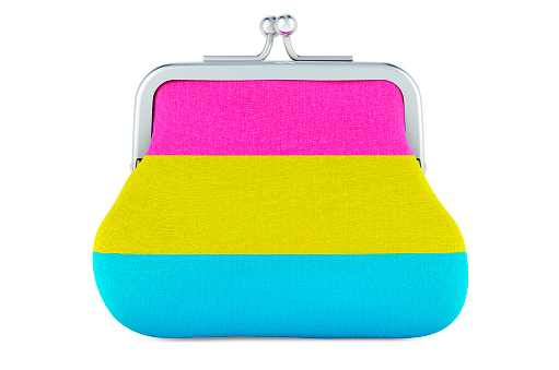 Coin purse with pansexual flag, 3D rendering isolated on white background