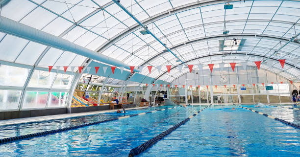 istock Indoor swimming pool with fiberglas covertop 1463053096