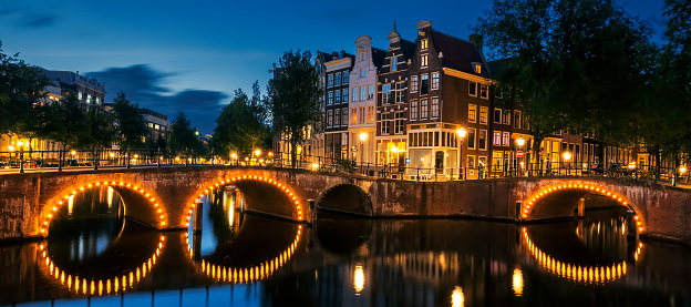 Amsterdam Canal by night. Netherlands