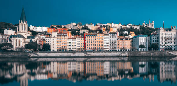 View of Saone river in the morning, Lyon, France. Special photographic processing