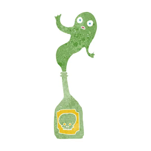 Vector illustration of cartoon ghost in bottle