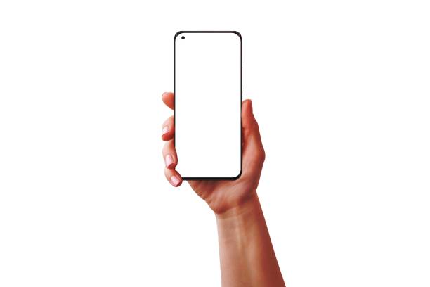 istock Isolated phone in woman hand. Mockup, template for app design presentation 1463061983