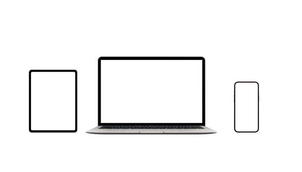 istock Isolated laptop, tablet and smart phone with blank screens for mockup. Responsive web design promotion concept 1463065232