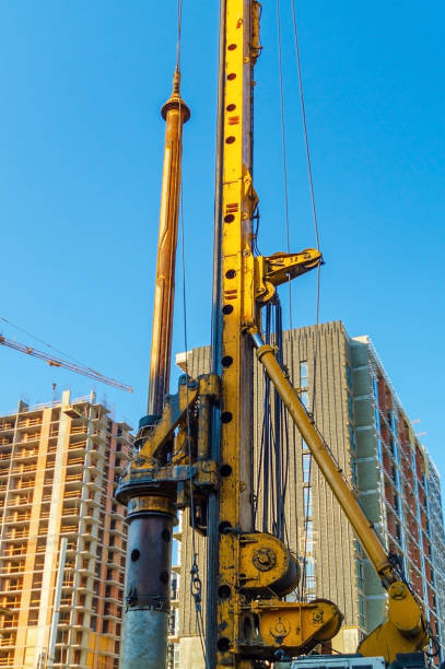 istock Machine for driving piles on the construction site. 1463065525