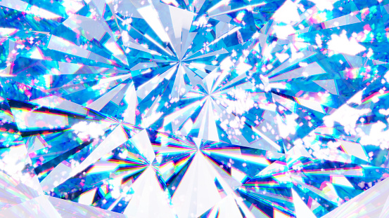 3d illustration of gemstones reflecting in the glittering light. Close-up.