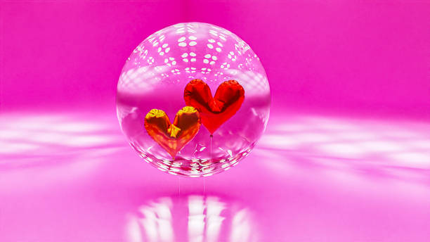 balon powietrzny w kształcie serca z czerwoną folią w kształcie serca lecący w szklanej kuli - backdrop horizontal reflection day zdjęcia i obrazy z banku zdjęć
