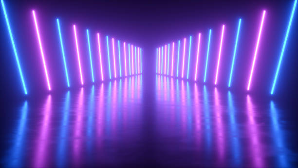 istock Neon corridor with luminous lines going into perspective with reflection - 3D Illustration 1463069220