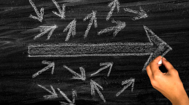 istock Organization VS Disorganization, Organizational Skills Concept,arrows on chalkboard 1463078183