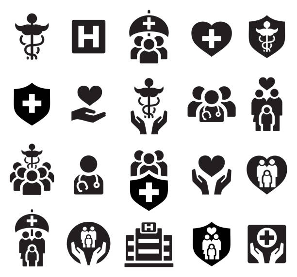 Medical icons set. Healthcare and medicine. Medical Insurance. Vector illustration of medical icons in black. Healthcare and medicine. Medical Insurance. care stock illustrations