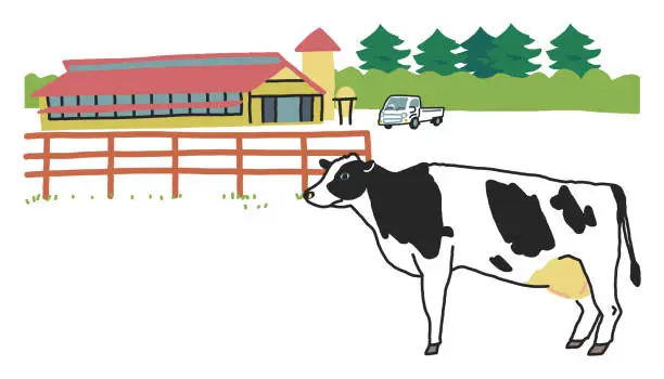 Vector illustration of Realistic big dairy cow and calf illustration material