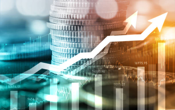 Finance and money technology background concept of business prosperity and asset Finance and money technology background concept of business prosperity and asset management . Creative graphic show economy and financial growth by investment in valuable asset to gain wealth profit . gray chart stock pictures, royalty-free photos & images