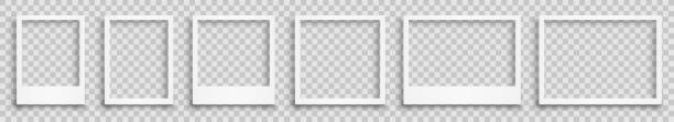 Set empty white photo frame with shadows on transparent background - stock vector vector art illustration