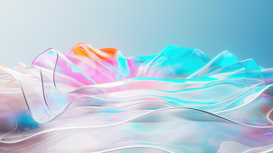 Abstract background with multi-colored glass flower flowing on a blue background