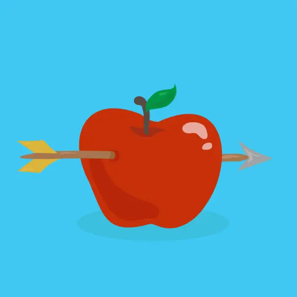 Vector illustration of Apple with Arrow Shot Through it, vector illustration on blue background