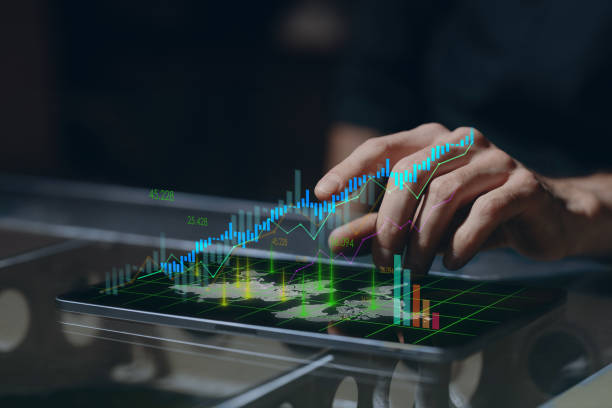 istock Businessman work on new business strategy virtual tablet pad screen with graph map. 1463088844