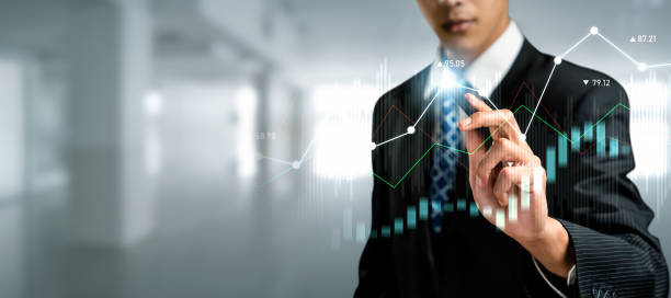 디지털 금융으로 일하는 사업가 지각 기술의 비즈니스 그래프 - 4x 뉴스 사진 이미지