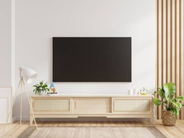 istock Minimalist TV room design on white wall background. 1463091141