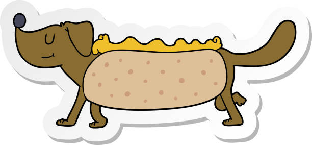 aufkleber eines cartoon-hotdogs - wearing hot dog costume stock-grafiken, -clipart, -cartoons und -symbole