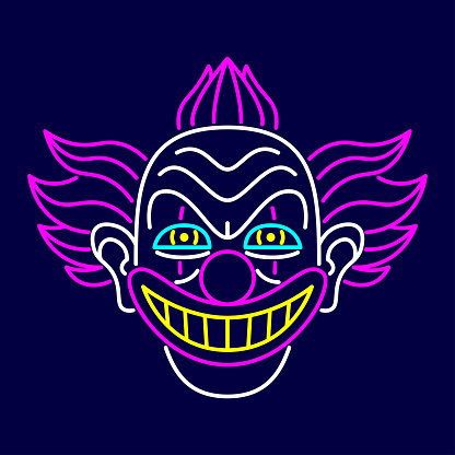 Isolated crazy clown Neon halloween icon Vector illustration