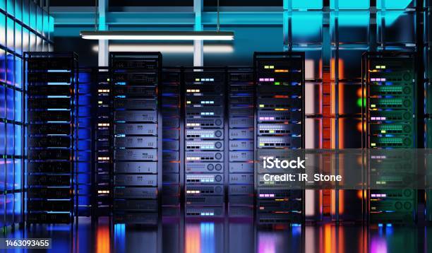 Ruang Rak Server Ruang Server Dengan Banyak Komputer Dan Lampu Neon Pusat Data Dengan ...