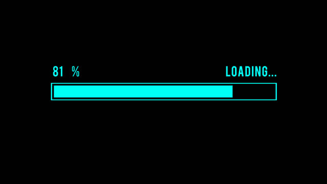The process of loading on a black background. Animations load in percentage increments of 0 to 100.