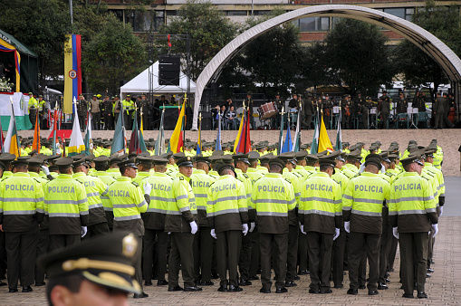 National Police of Colombia in a Parade at the headquarters of the square in homage to the fallen policeman