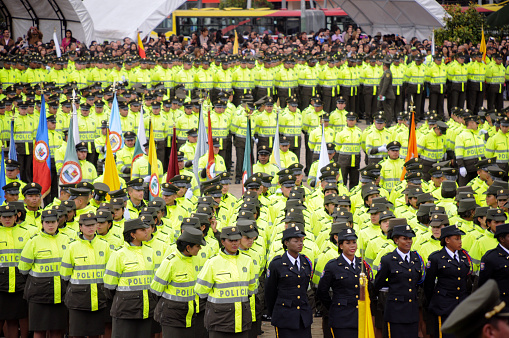 National Police of Colombia in a Parade at the headquarters of the square in homage to the fallen policeman