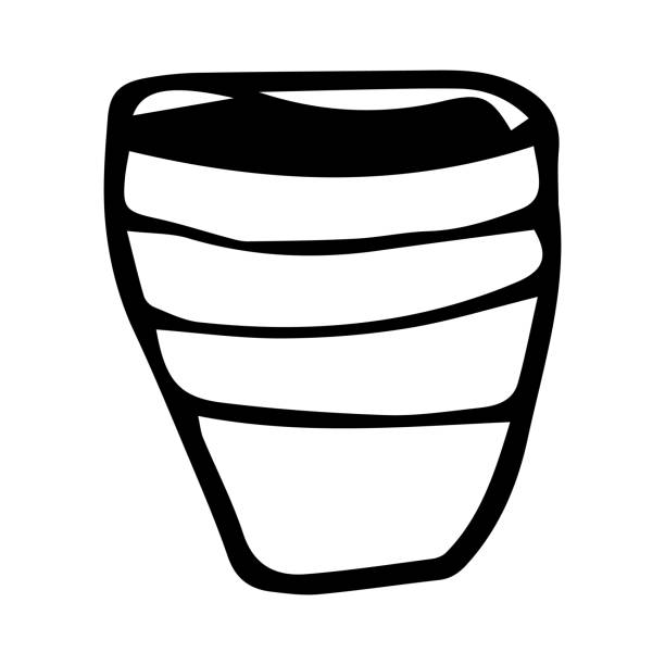 Vector illustration of a black and white vase. Vector illustration of a black and white vase. Interior furniture in cartoon style. low flower arrangements drawings stock illustrations