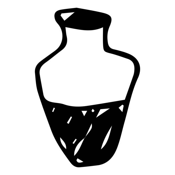 Vector illustration of a black and white vase. Vector illustration of a black and white vase. Interior furniture in cartoon style. low flower arrangements drawings stock illustrations