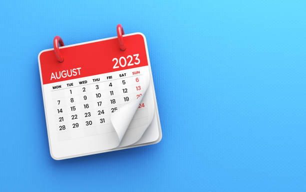 istock 3d rendering 2023 August Calendar on Blue Background stock photo 1463097798