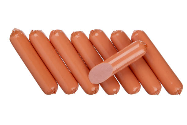 istock Boiled sausages on a white background. sausages isolated, 1463101592